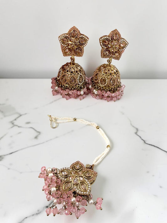 Jhanak झनक Jhumka & Tika Set in Pink