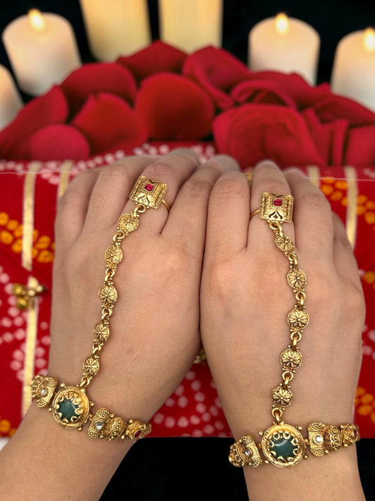 Ilaa इला Heritage Hand Chain Pair in Gold with Adjustable Ring and Bracelet