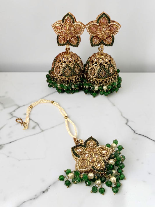 Jhanak झनक Jhumka & Tika Set in Green