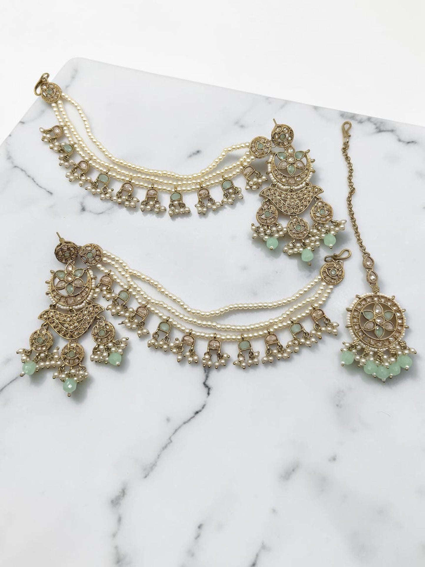 Ambalika अंबालिका Polki Earring Saharay in Mint