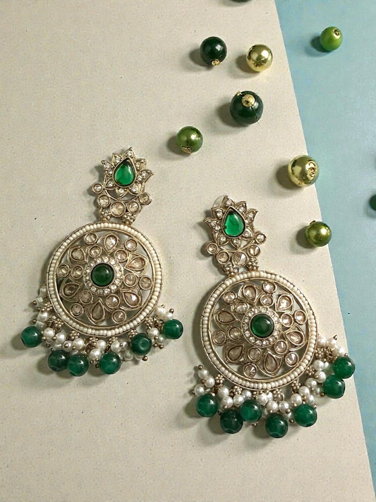Aamina آمنة Polki Earrings in Green