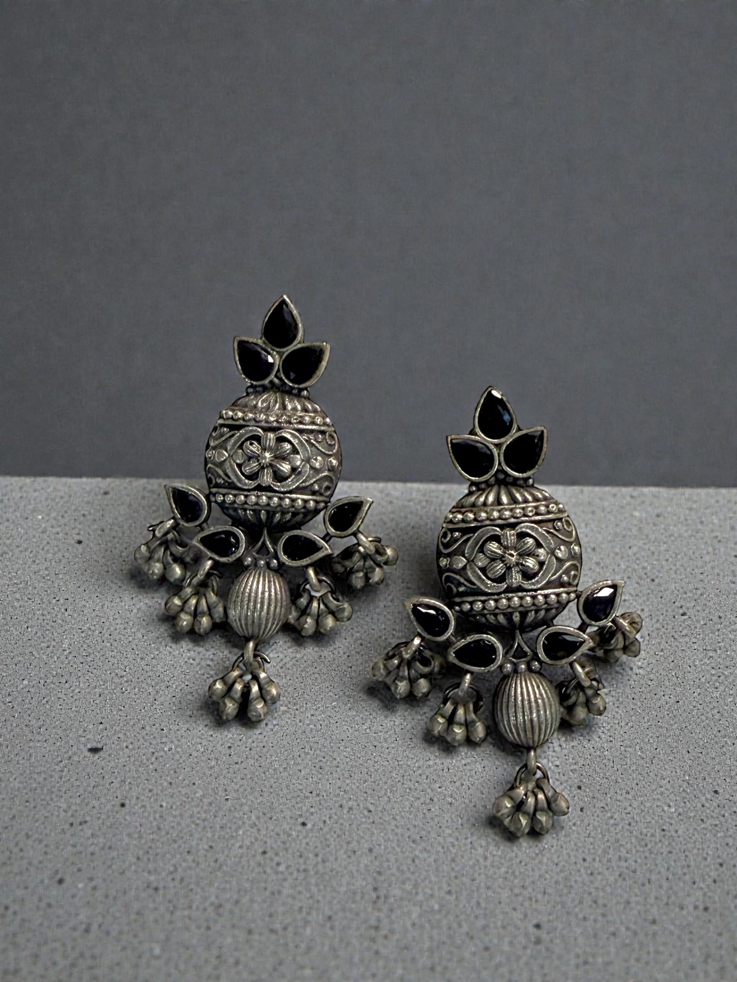 Fayza فايزة Silver Plated Earrings in Black