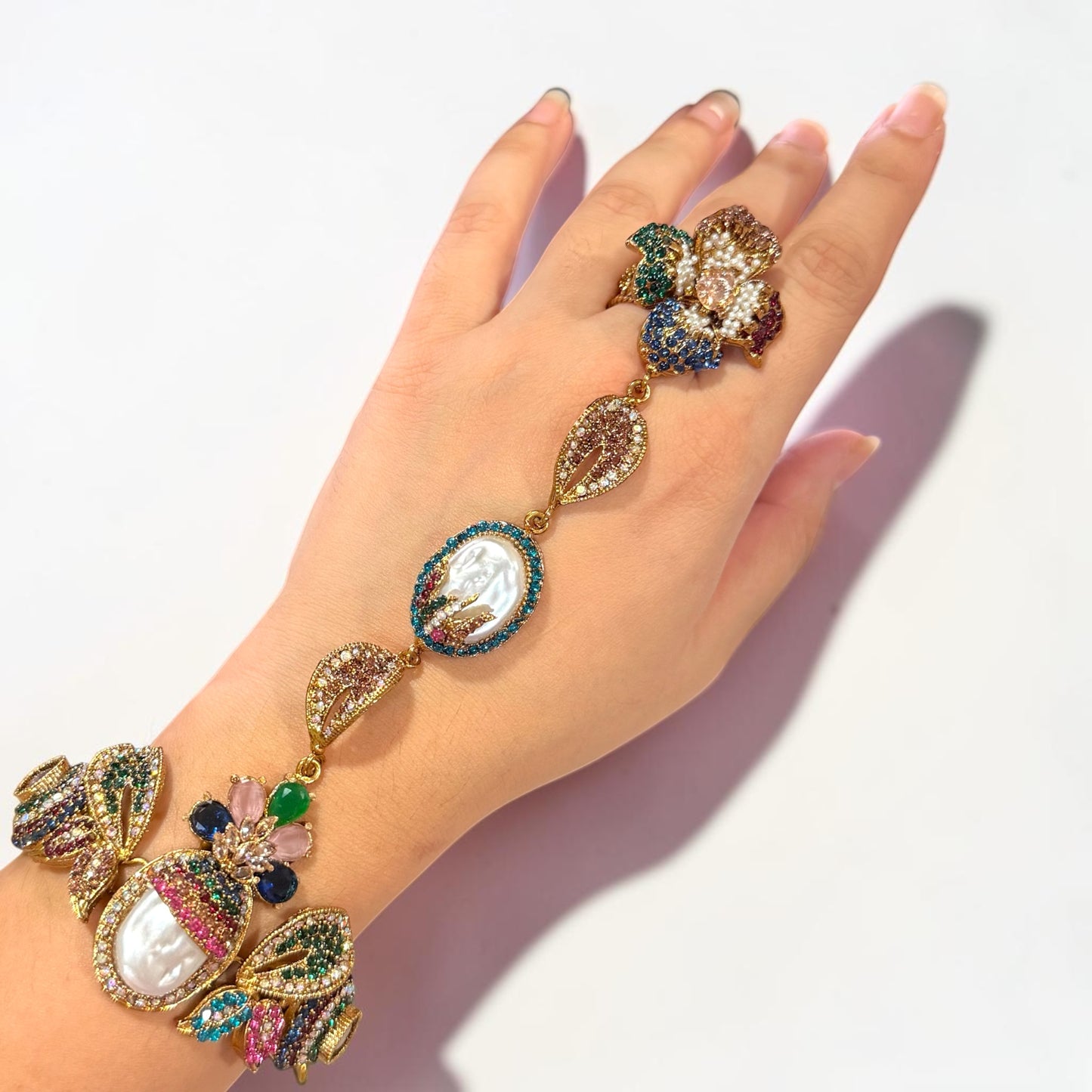 Rüya Turkish Hand Chain in Multicolor with Adjustable Ring and Bracelet