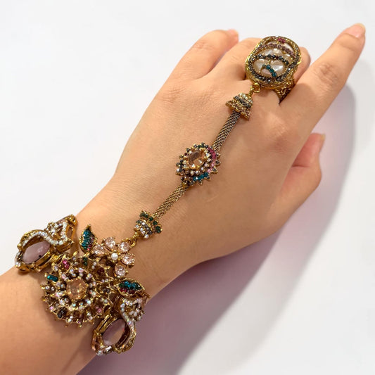 Gülizar Turkish Hand Chain in Purple with Adjustable Ring and Bracelet