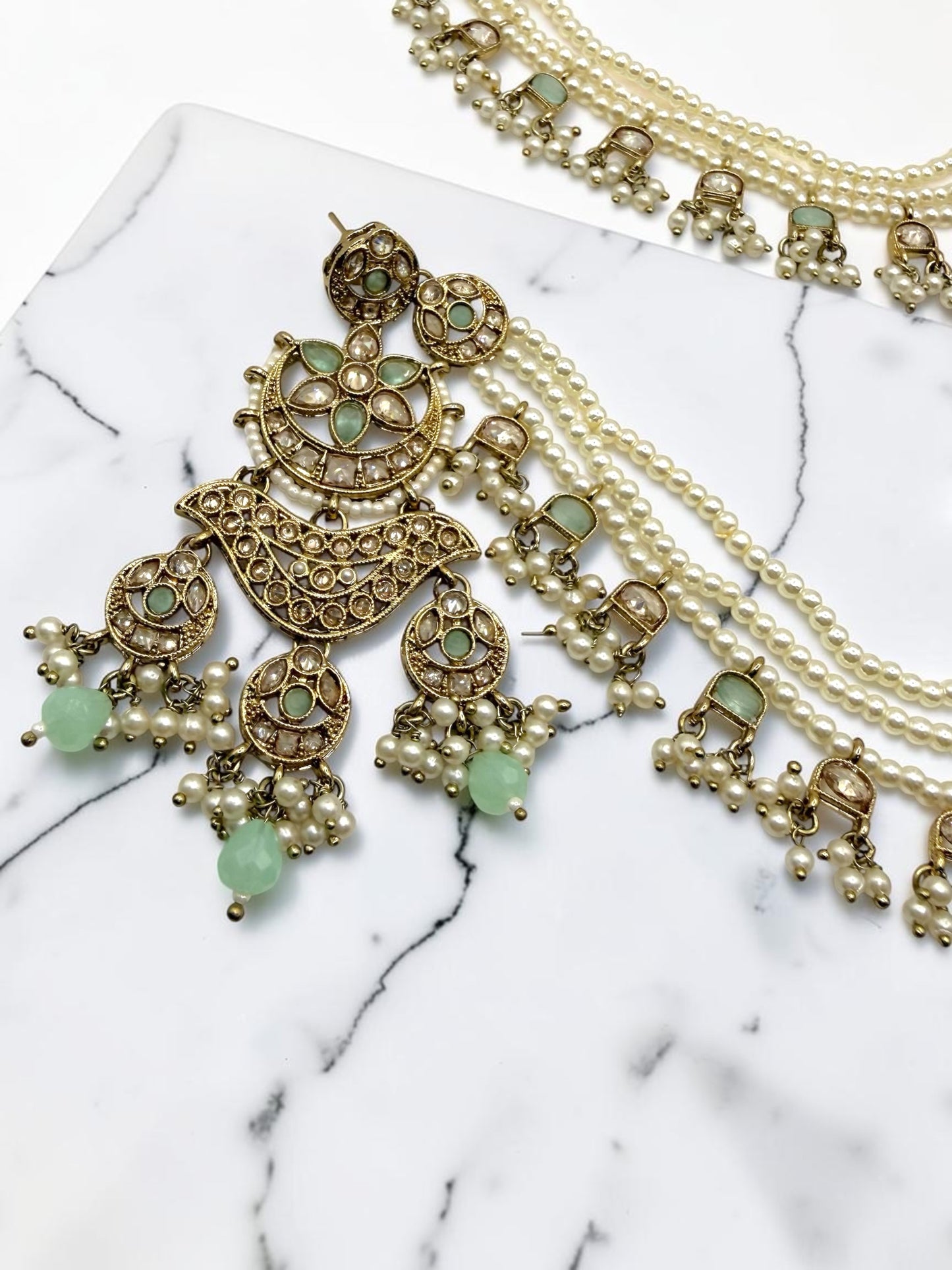 Ambalika अंबालिका Polki Earring Saharay in Mint