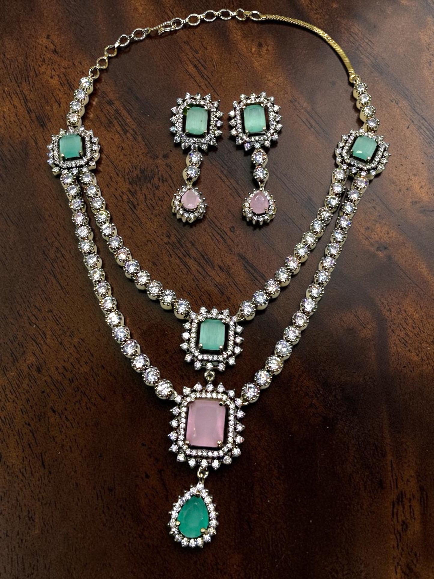 Anaisha अनैशा American Diamond Set in Pink and Mint