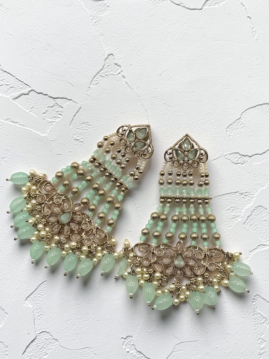 Disha दिशा Polki Earrings in Mint
