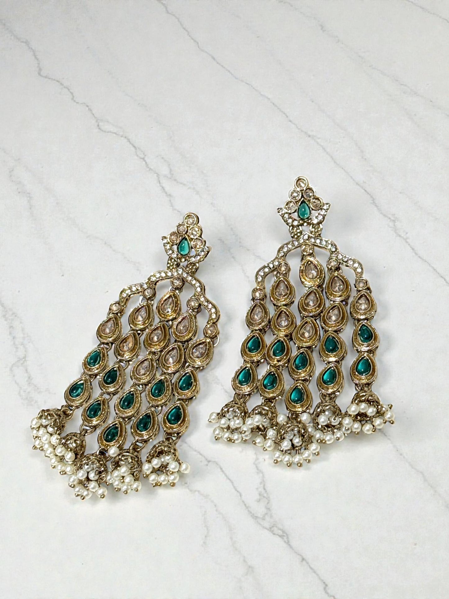 Komal कोमल Polki Earrings in Teal