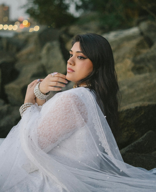 Bespoke Pari پری White Lace Anarkali