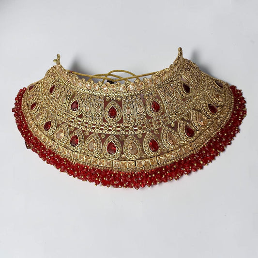 Husna حسنى Bridal Set with Matha Patti in Red