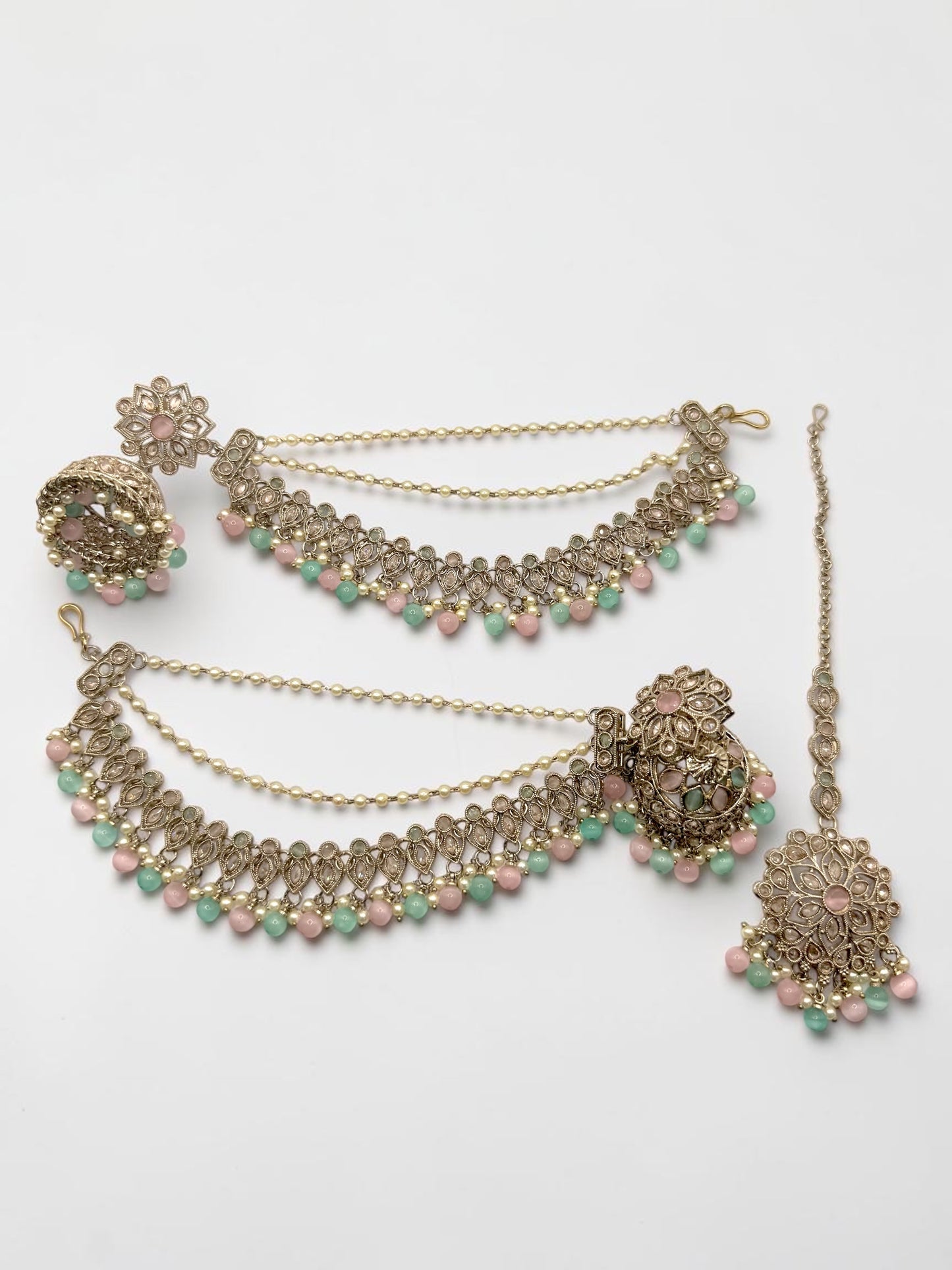 Avisha अविशा Polki Jhumkay Saharay in Pink and Mint