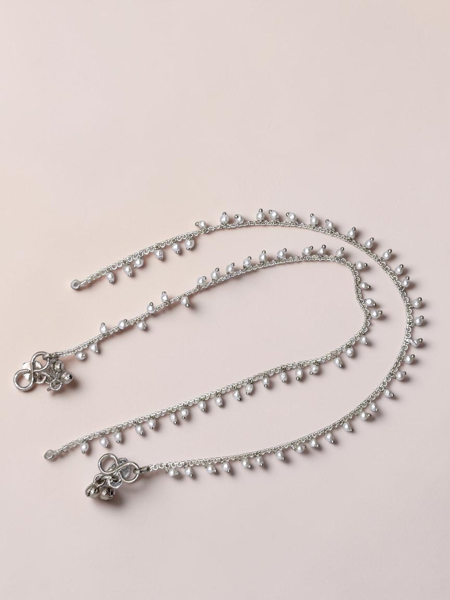 Fawziah فوزية Dainty Pearl Anklets in Silver