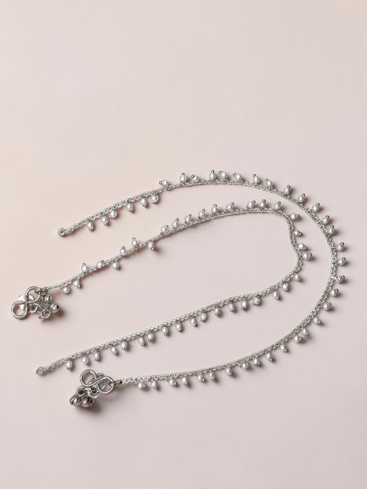 Fawziah فوزية Dainty Pearl Anklets in Silver