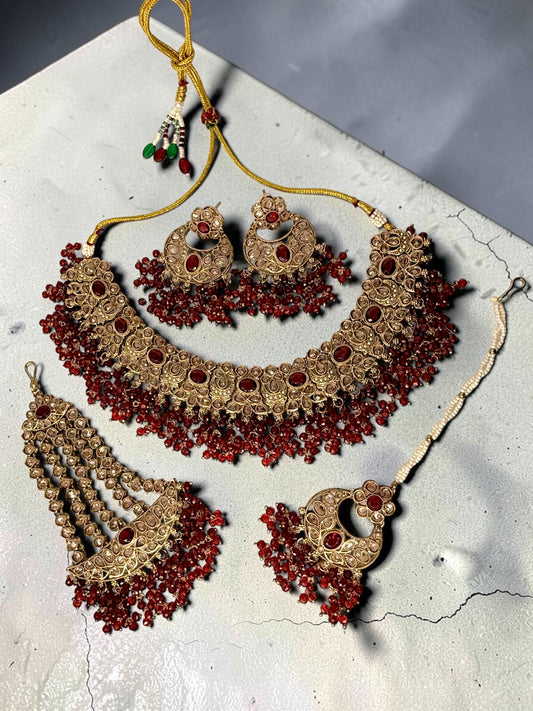 Anurita अनुरिता Polki Bridal Set in Maroon