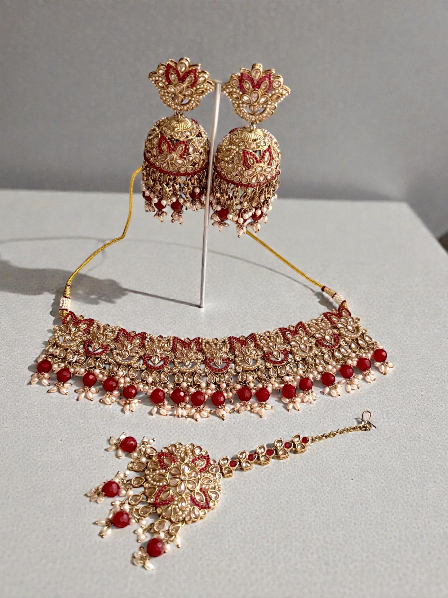 Lubna لبنى Polki Choker Set in Maroon