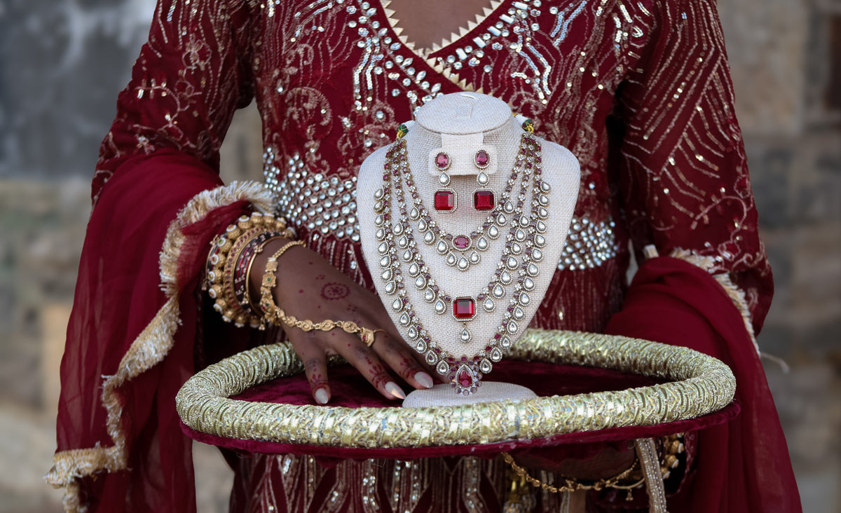 Raveena रवीना Victorian Layered Mala Set in Ruby