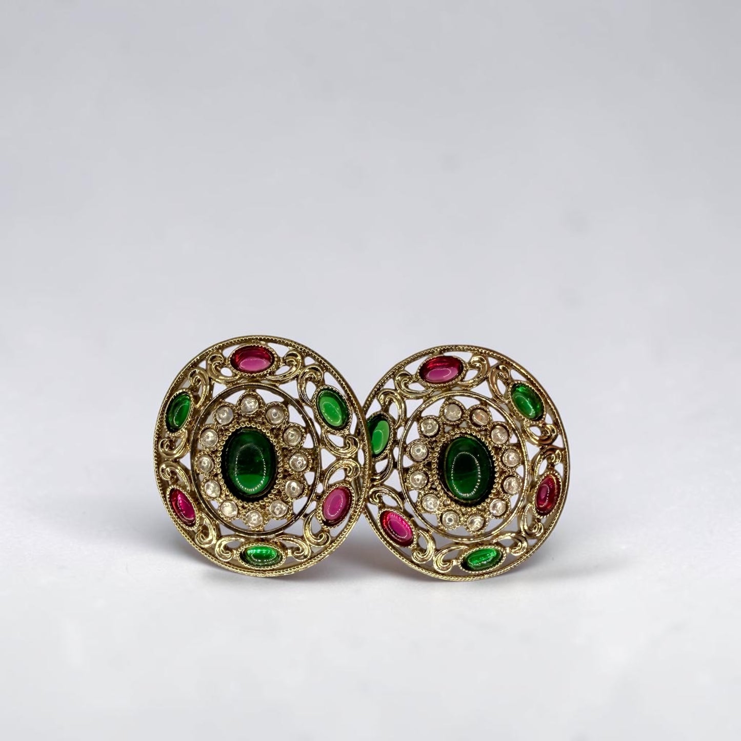 Suhaila سهيلة Kundan Studs in Green and Ruby