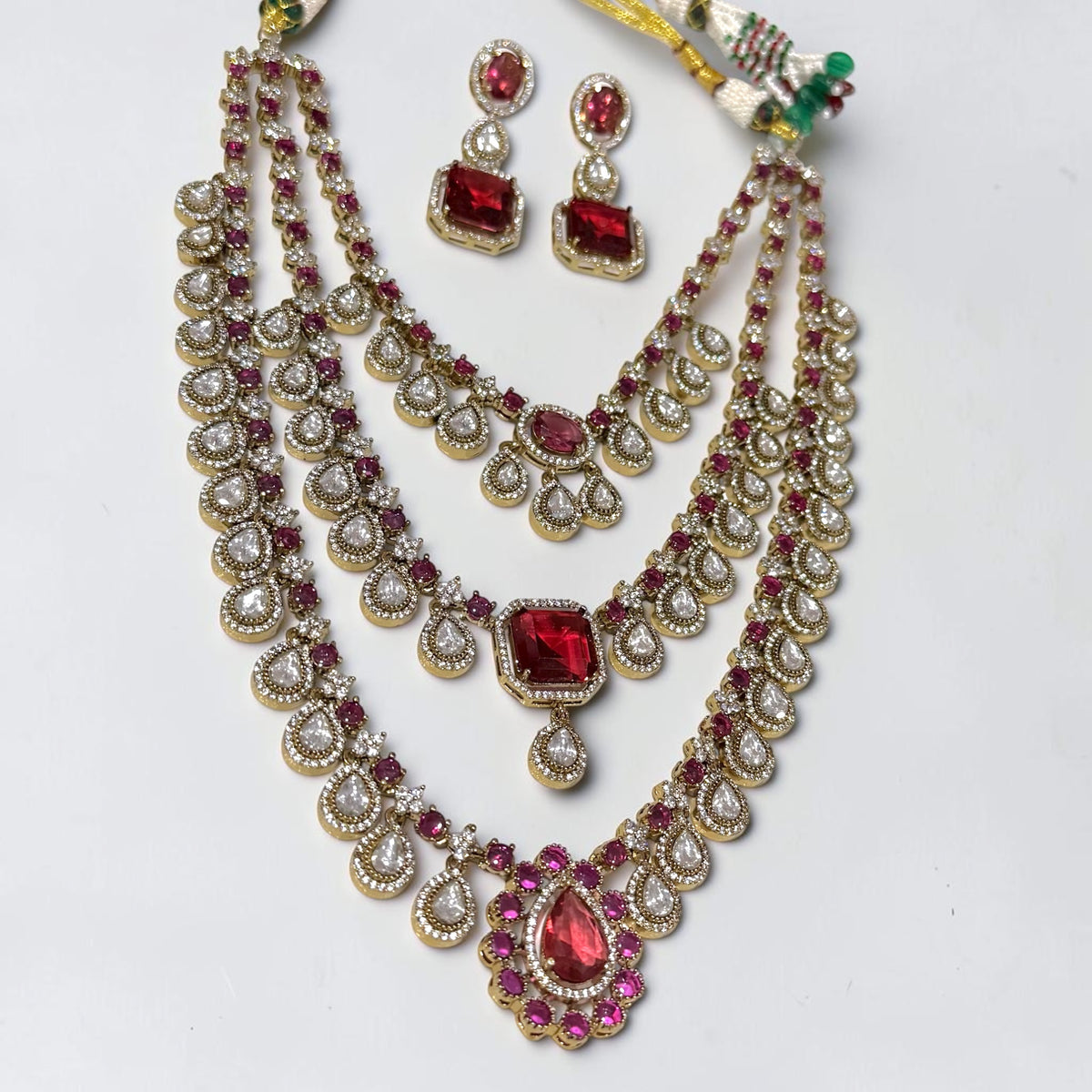 Raveena रवीना Victorian Layered Mala Set in Ruby