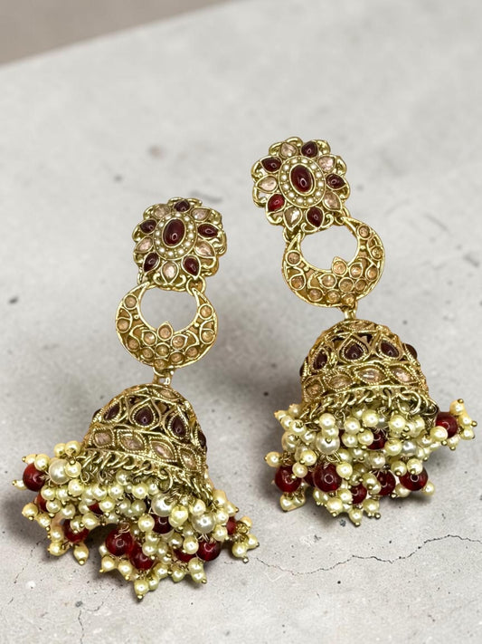 Deepa दीपा Jhumkay Earrings in Maroon