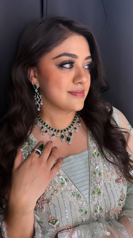 Meher मेहर American Diamond Set in Green