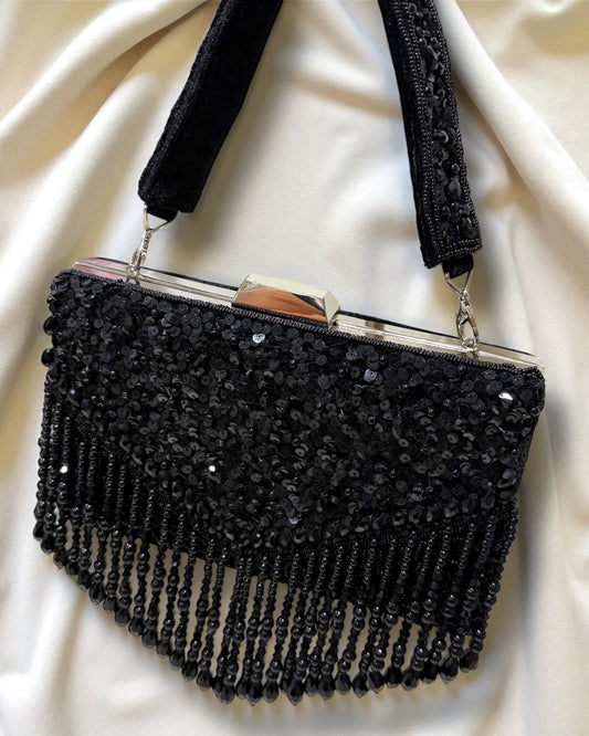 Amna آمنة Beaded Clutch in Black