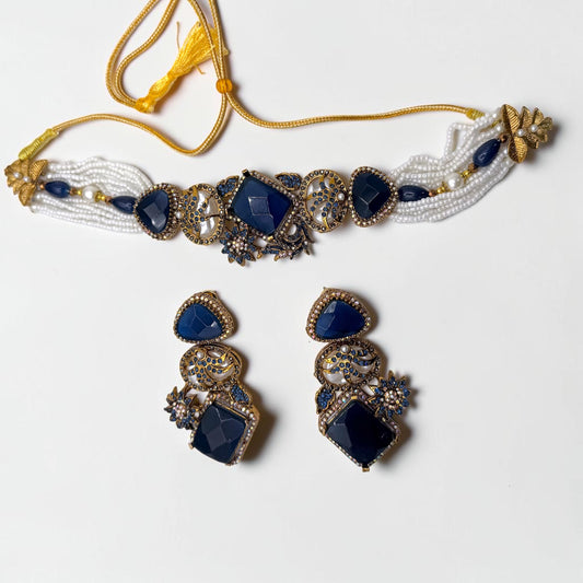 Damla Turkish Choker Set in Blue
