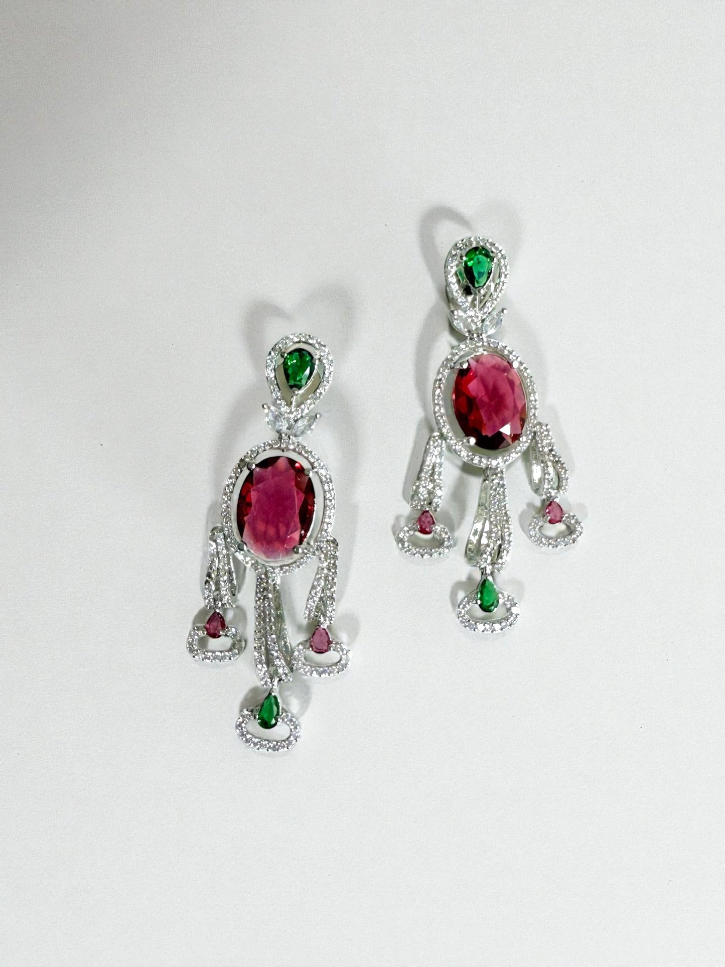 Isra إسراء American Diamond Earrings in Ruby and Green