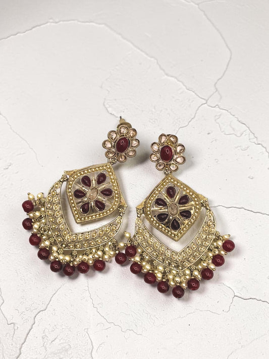 Dalya داليا Polki Earrings in Maroon