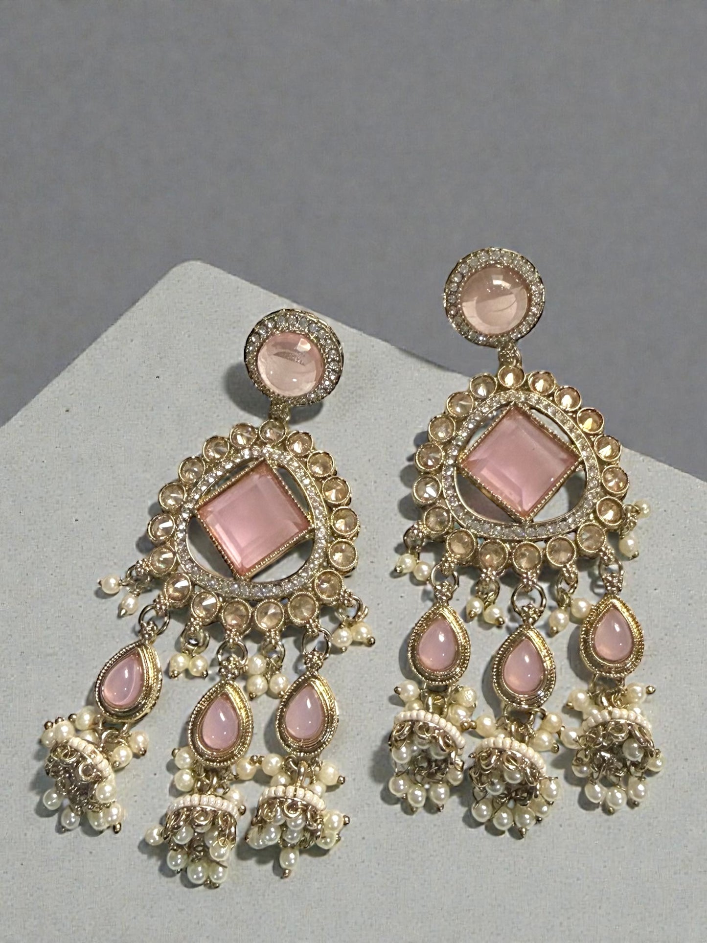 Iqra اقرأ Polki Earrings in Pink