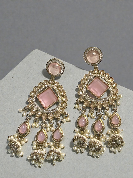 Iqra اقرأ Polki Earrings in Pink