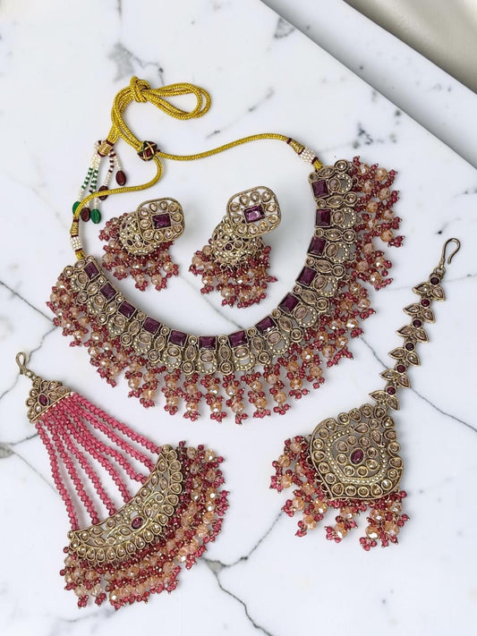 Kanishtha कनिष्ठा Polki Bridal Set in Purple Berry