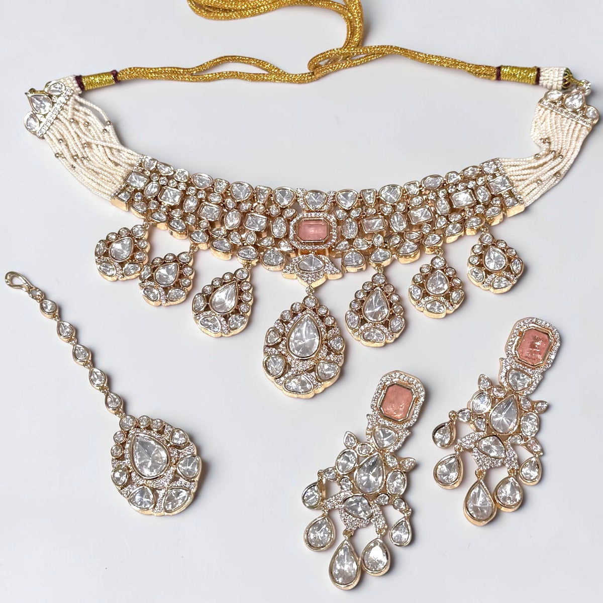 Malvika मालविका Moissanite Choker Set in Pink