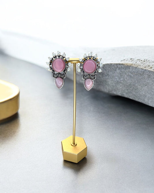 Tara तारा Silver Plated Earrings in Pink