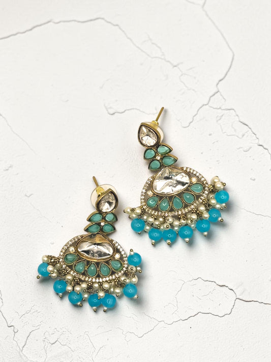 Fatinah فاتنة Kundan Earrings in Sky Blue