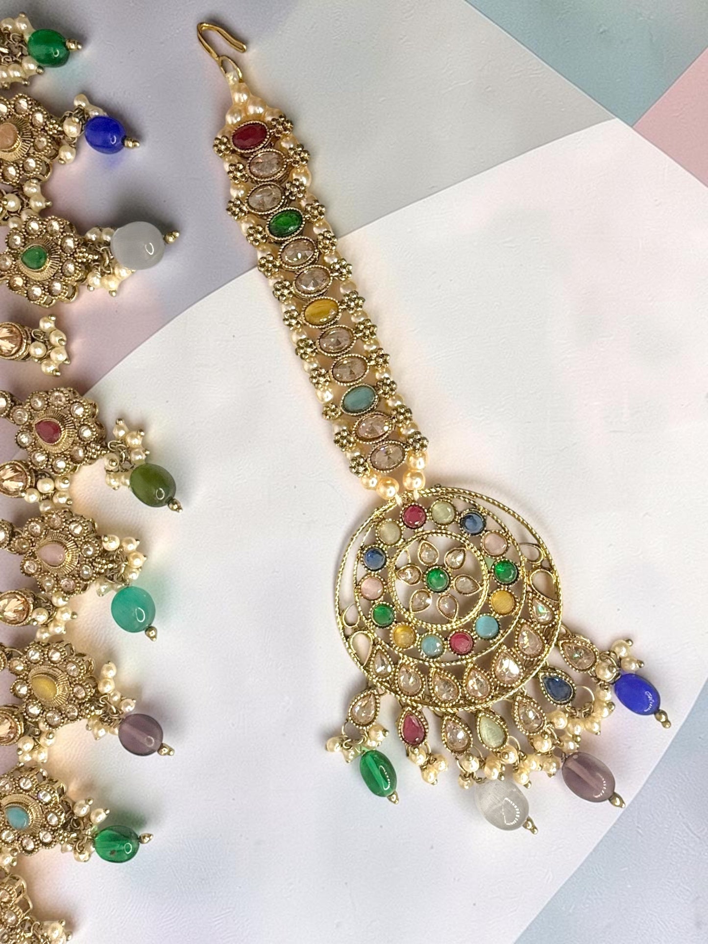 Sabira صابرة Premium Diamond Polki Bridal Set in Multicolor