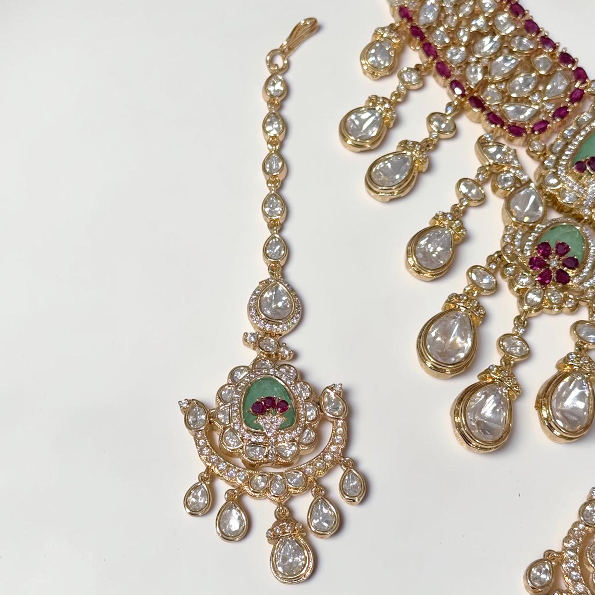 Advika अद्विका Moissanite Choker Set in Ruby and Mint