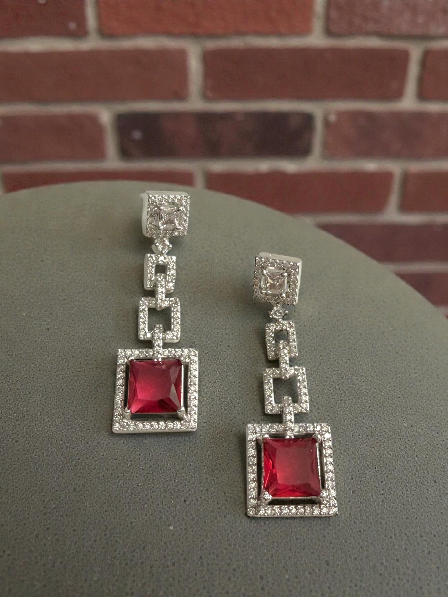 Nashwa نشوى American Diamond Earrings in Red