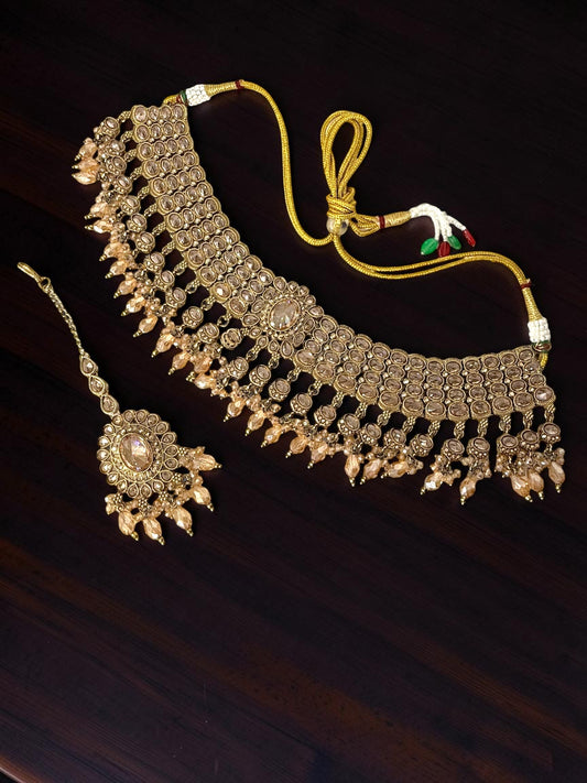 Ghina غنى Polki Bridal Set in Honey Gold