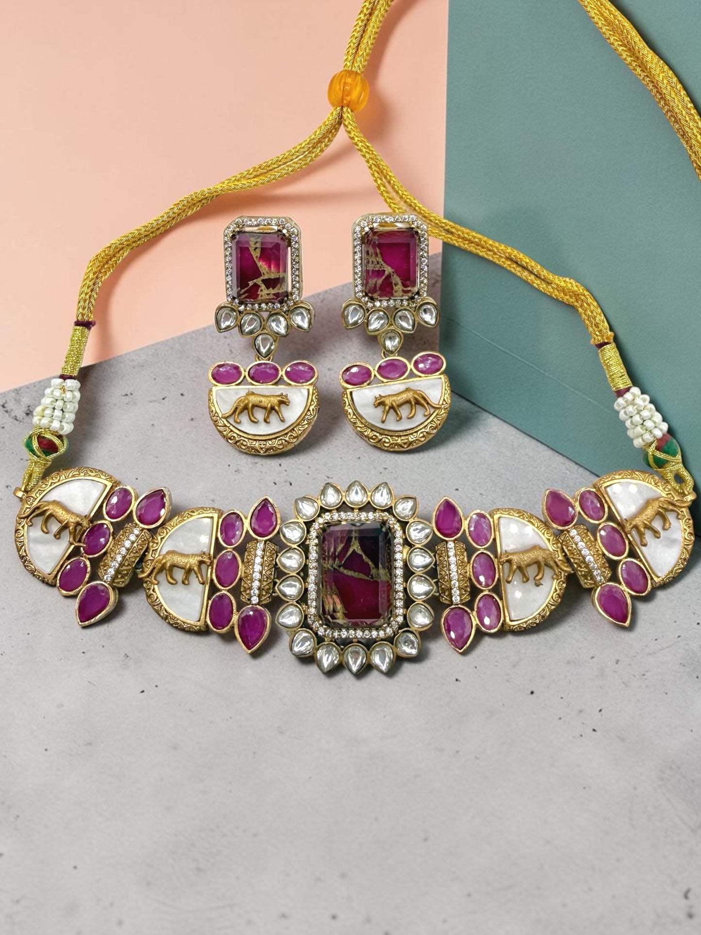 Sabyasachi Inspired Choker Set in Hot Pink