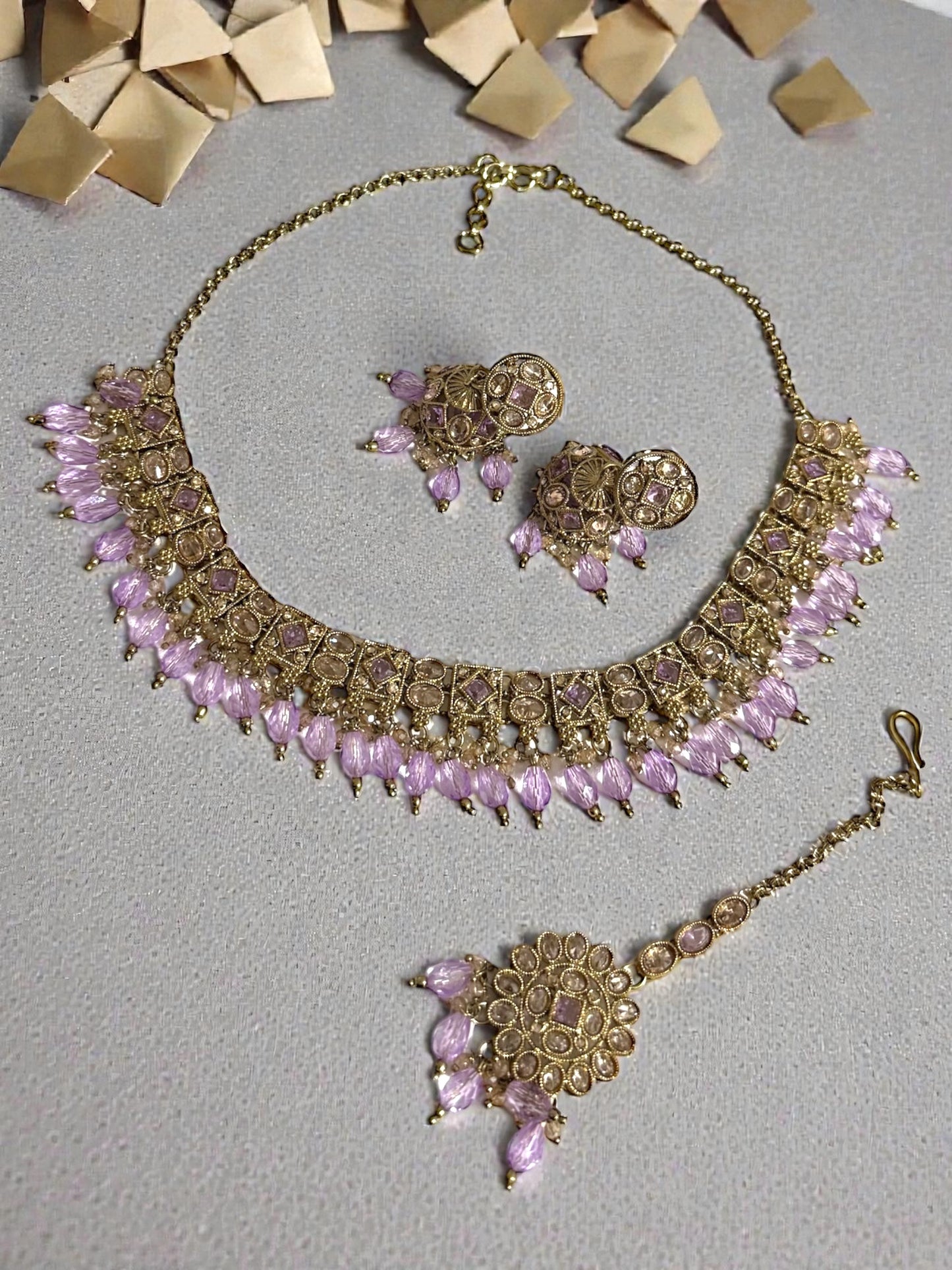 Wafa وفاء Polki Set in Lavender and Gold