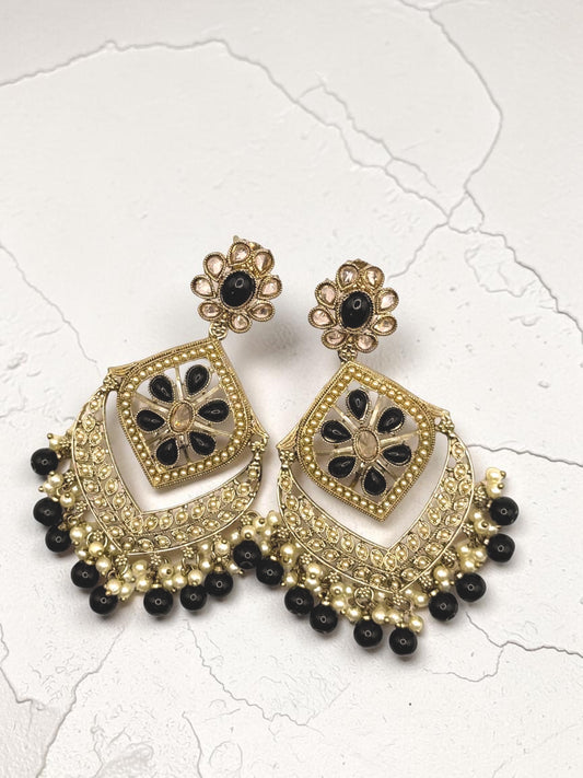 Dalya داليا Polki Earrings in Black