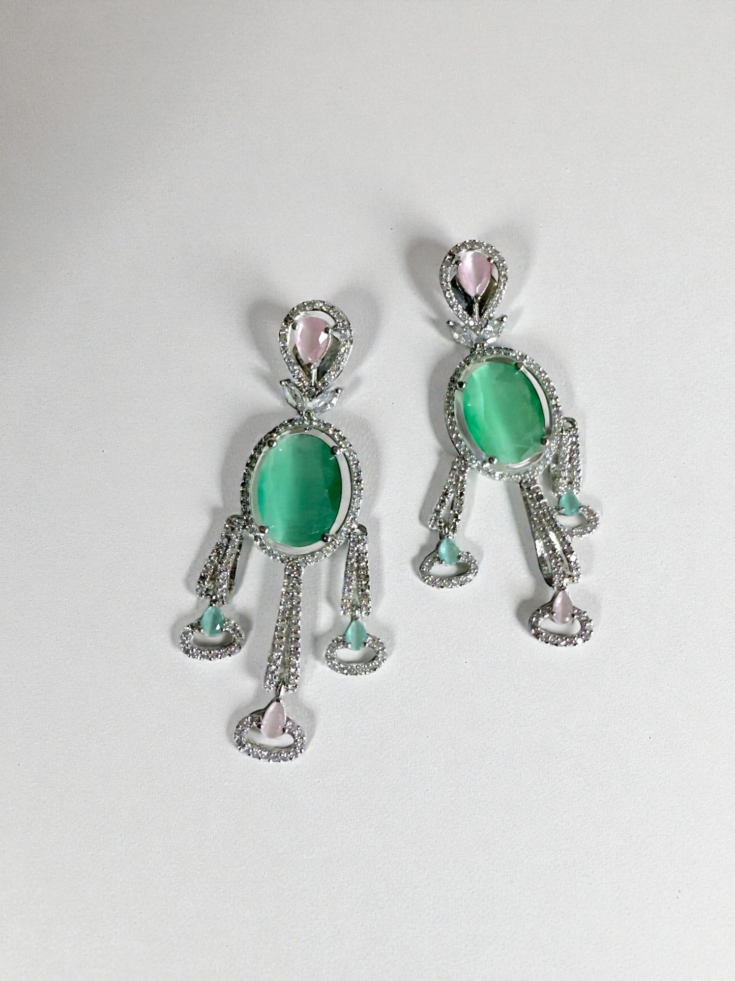 Isra إسراء American Diamond Earrings in Pink and Mint