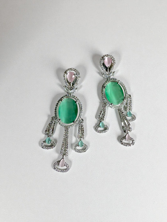 Isra إسراء American Diamond Earrings in Pink and Mint