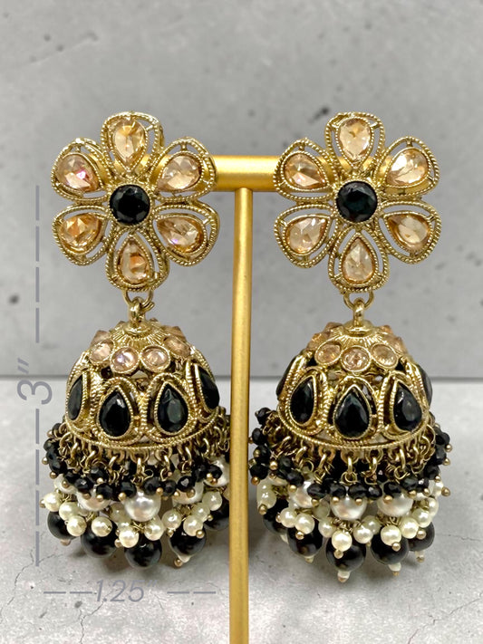 Mahashweta महाश्वेता Polki Jhumkay in Black