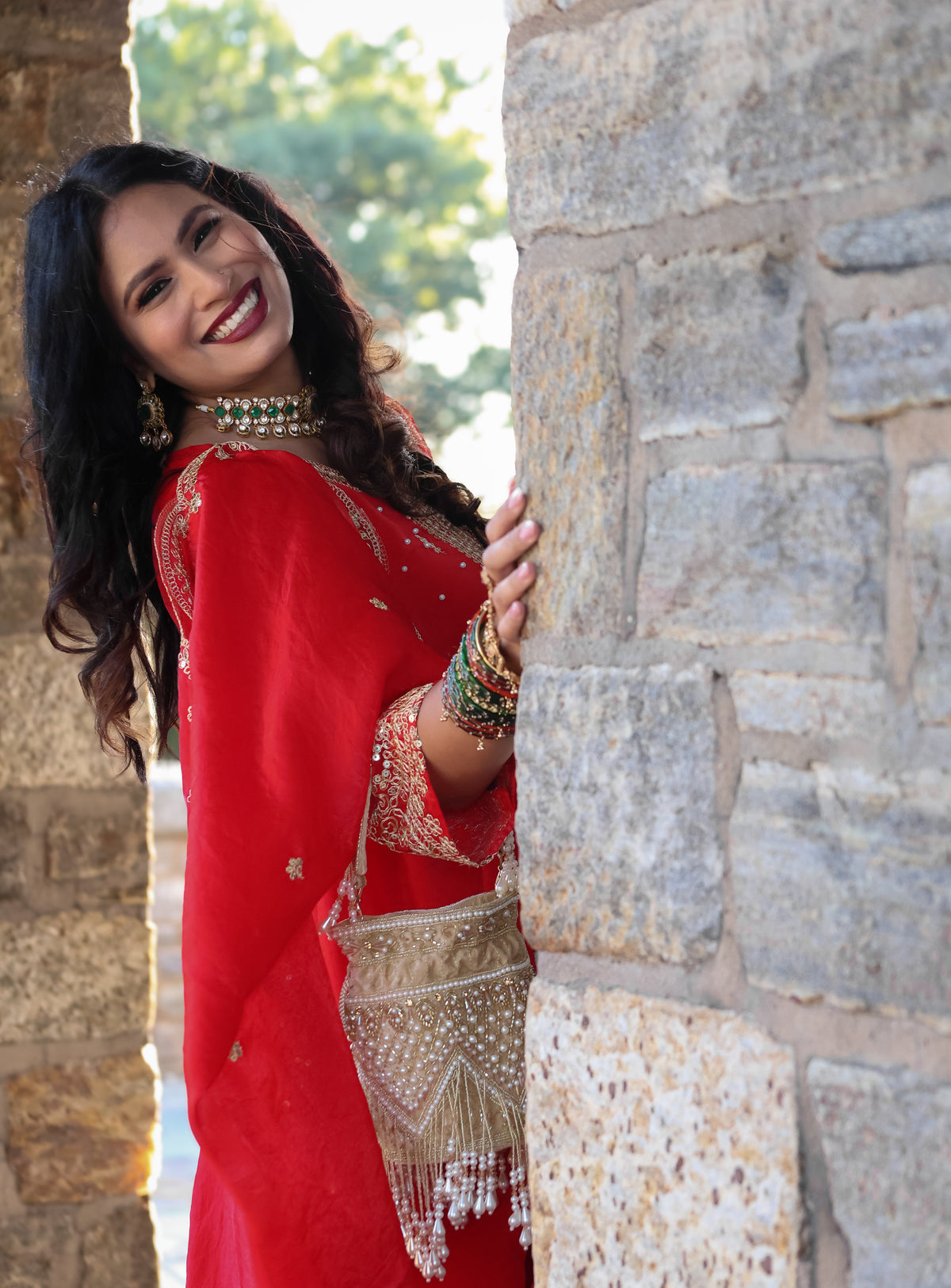 Jasleen जसलीन Beaded Potli Bag in Gold
