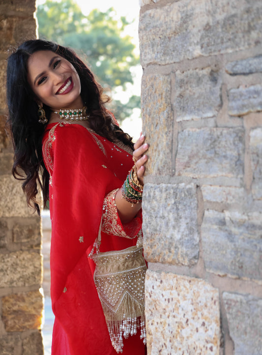 Jasleen जसलीन Beaded Potli Bag in Gold