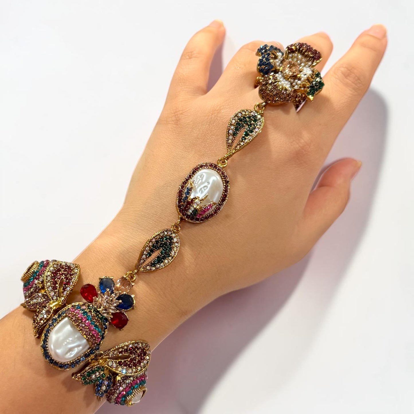Rüya Turkish Hand Chain in Multicolor with Adjustable Ring and Bracelet