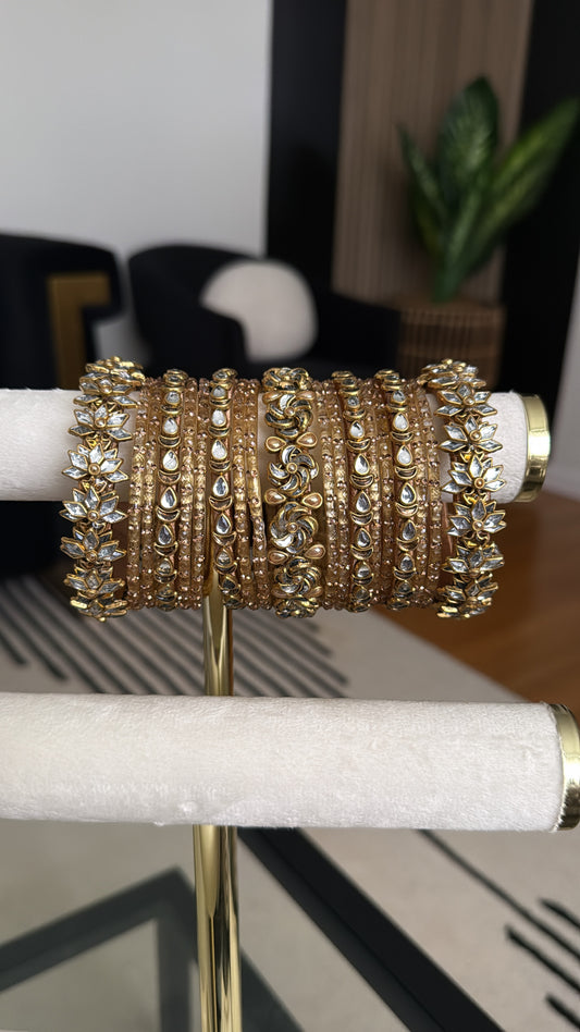 Nalini नलिनी Bridal Handmade Glass & Kundan Bangles in Gold