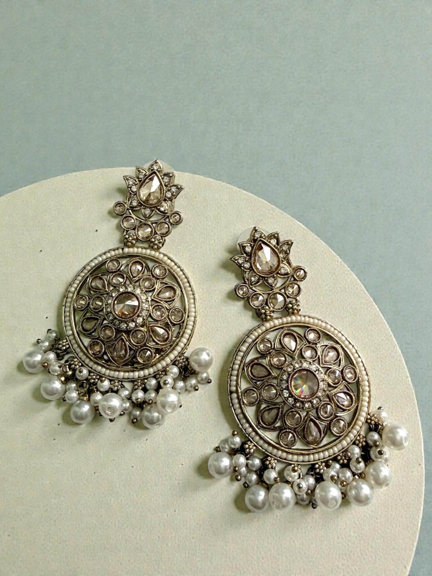Aamina آمنة Polki Earrings in White