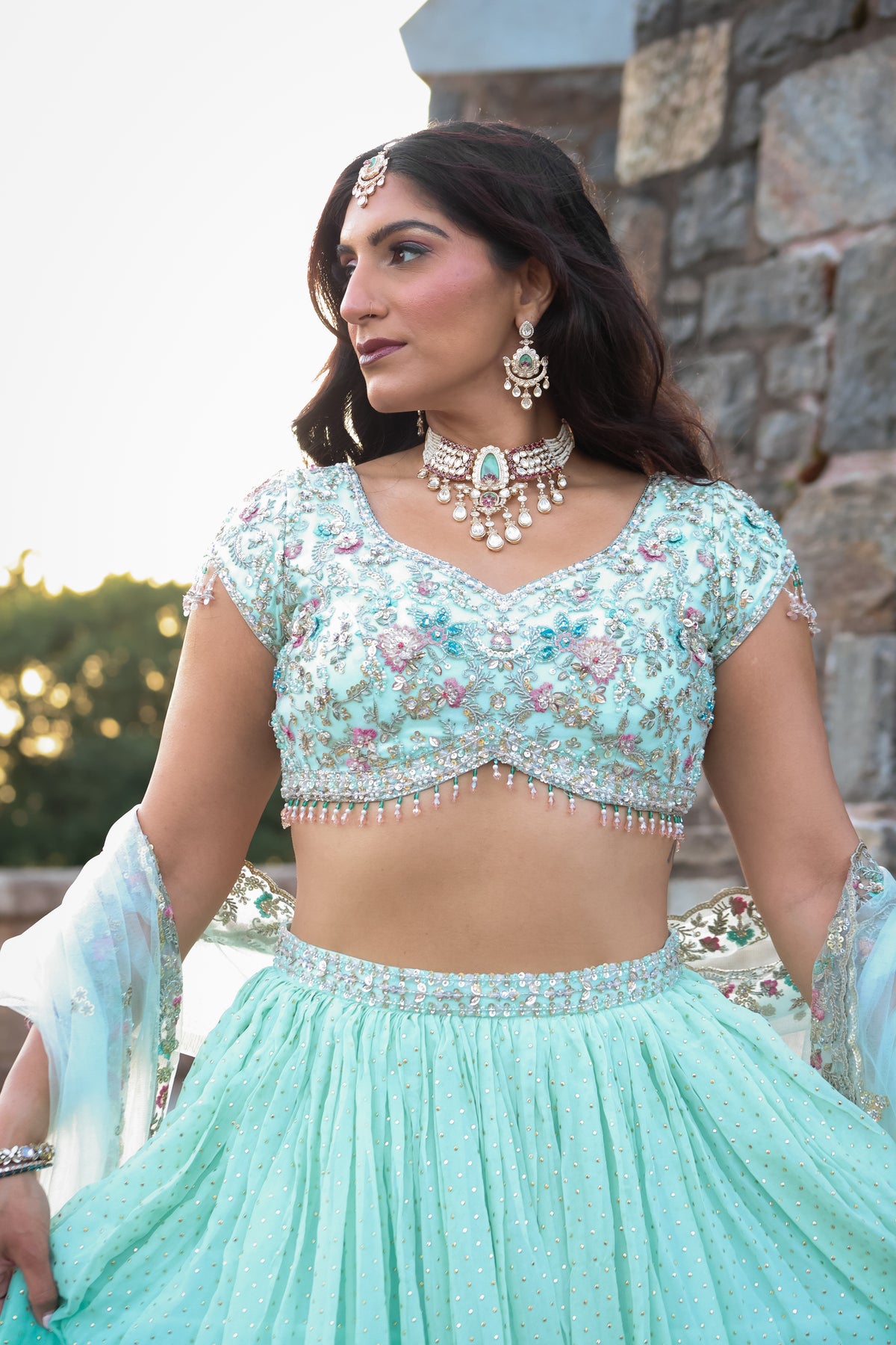 Advika अद्विका Moissanite Choker Set in Ruby and Mint